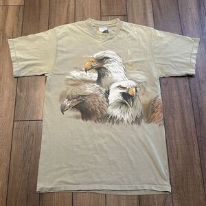 Vintage earth‎ tone faded green bald eagle Double Sided t shirt size large
